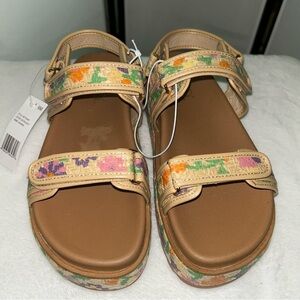Sugar Tan and Orange Sandals with Floral Straps